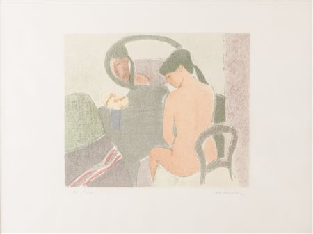 ALDO SALVADORI (Milano 1905 - Bergamo 2002) LITOGRAFIA "nudo allo specchio",...