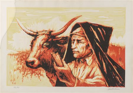 GIANBECCHINA (Sambuca di Sicilia 1909 - Palermo 2001) LITOGRAFIA "donna con...