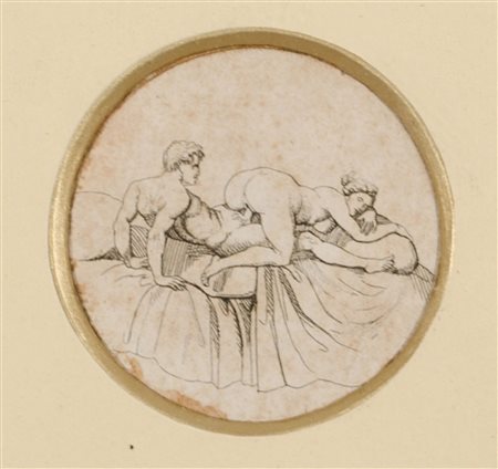 DISEGNO su carta "scena erotica". Primi '900 Misure: diametro cm 5