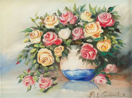 FRANCESCO PAOLO CARDINALE (1979) OLIO su tela "cesto con fiori", firmato in...
