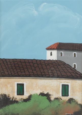 OLIO su tela "caseggiato". XX secolo Misure: cm 70 x 50