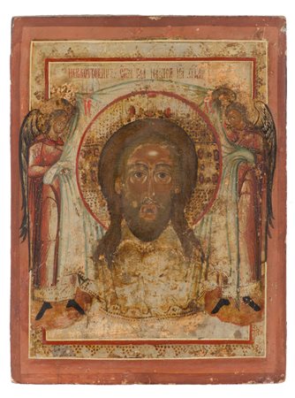 ICONA a fondo oro dipinta a mano "volto di Cristo". Russia XVIII secolo...