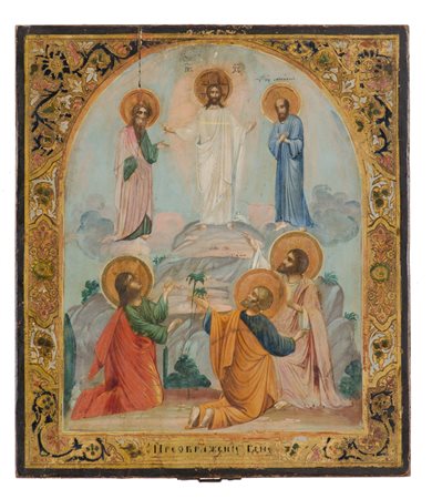 ICONA dipinta a mano "Gesu' con Mose', Elia, San Pietro, Giacomo e Giovanni"....