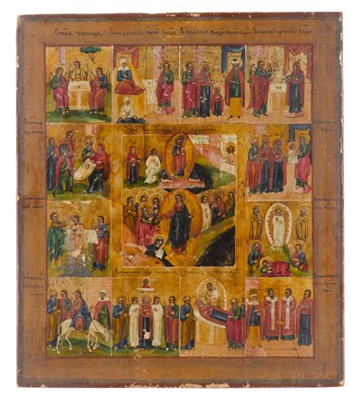 ICONA dipinta a mano "Festa dell'anno liturgico Bizantino". Russia XVIII...