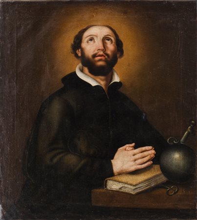 OLIO su tela "prelato in preghiera". Sicilia XVIII secolo Misure: cm 78 x 71