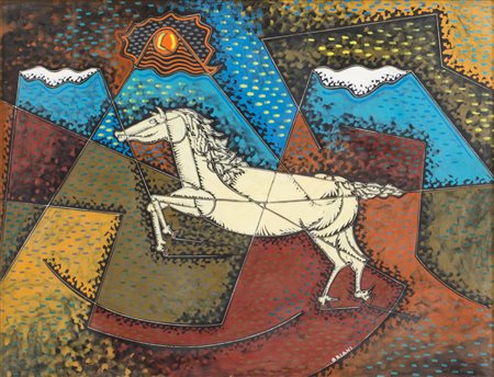 PIPPO ORIANI (Torino 1909 - Roma 1972) ENCAUSTO su cartone"cavallino"....