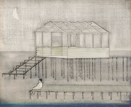 BRUNO CARUSO (Palermo 1927) TECNICA mista su carta "palafitta", firmato in...