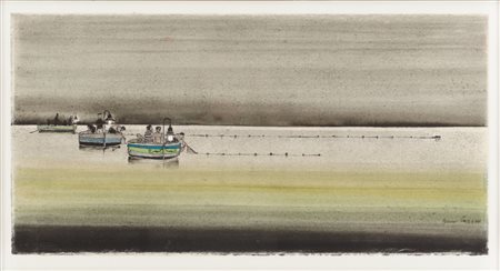 BRUNO CARUSO (Palermo 1927) TECNICA mista su carta "pescatori", firmato in...