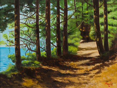 RENZO MESCHIS (Palermo 1945) OLIO su tela "il bosco" con autentica...