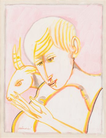 REMO BRINDISI (Roma 1918 - Lido di Spina 1996) ACQUARELLO "pastorale" con...