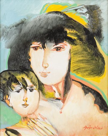 REMO BRINDISI (Roma 1918 - Lido di Spina 1996) OLIO su tela "Maternita'"...