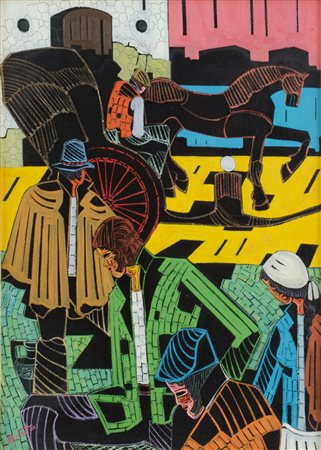 MARCELLO PIACENTINI (Roma 1881 - 1960) OLIO su tela "carrozza del sud"....