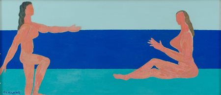 GIULIO DA MILANO (Nizza 1895 - Torino 1990) OLIO e acrilico su tela "nudi su...