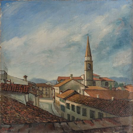 PERNA GIOTTO (detto il Giotto della Calabria) OLIO su tela "tetti senesi",...