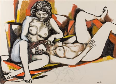 RENATO GUTTUSO (Bagheria (PA) 1911 - Roma 1987) OLIO E MATITA su cartoncino...