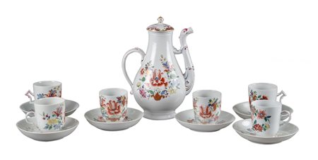 LOTTO composto da CAFFETTIERA e da sei TAZZINE con piattini in porcellana...