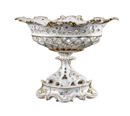 FIORIERA Luigi Filippo in porcellana bianca con decori in oro. Francia XIX...