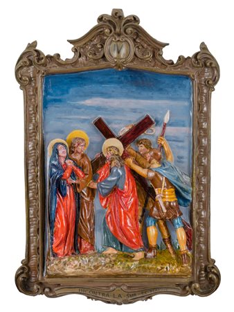 STUCCO policromo ad altorilievo "stazione delle Via Crucis". XIX secolo...