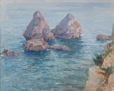 CLEMENTE TAFURI (Salerno 1903 - Genova 1971) OLIO su tela "paesaggio marino...