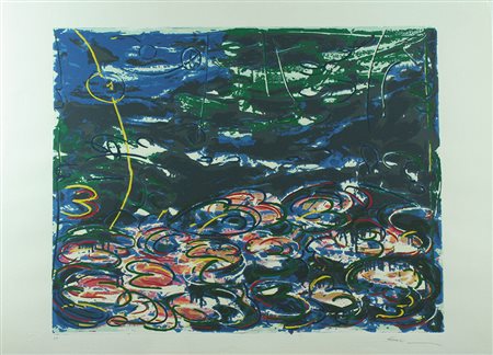 Mario Schifano serigrafia materica senza titolo, cm 70x100 F.to in b a dx...