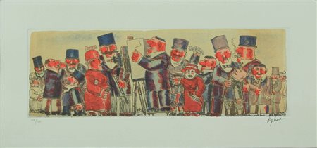 Franz Borghese F.to in b a dx acquaforte "Evento fotografico", cm 25x50...