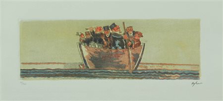 Franz Borghese acquaforte "Il naufragio", cm 25x50 F.to in b a dx Esemplare...