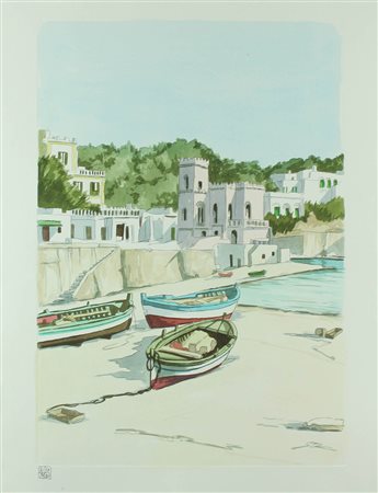 Aldo Riso incisione acquerellata a mano senza titolo, cm 60x80 F.to in b a sx...