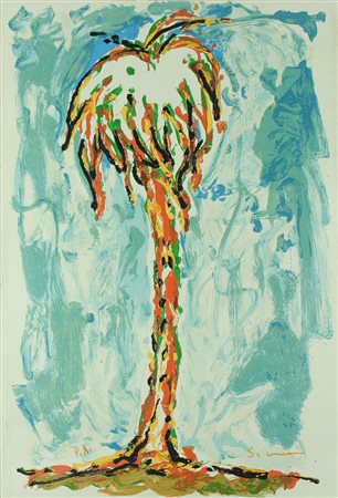 Mario Schifano serigrafia su tela senza titolo, cm 60x80 F.to in b a dx...