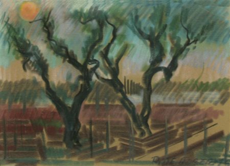 Roberto De Robertis gessetto su cartoncino "Paesaggio pugliese", cm 33x24...