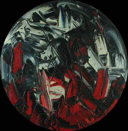 Pierluigi De Lutti olio su tela "Terra calda", diametro cm 80 Certificato di...