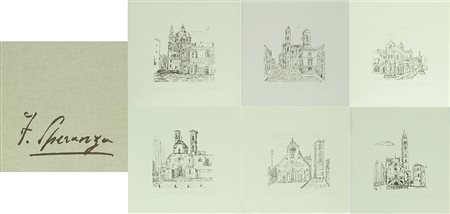Francesco Speranza cartella di n°6 acqueforti "Cattedrali di Puglia", cm...