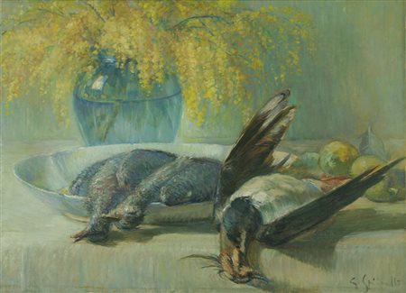 Gaetano Spinelli olio su tela "Natura morta", cm 53,5x73 F.to in b a dx