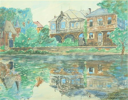 pittore francese dell''800 acquerello su carta senza titolo, cm 38x30 F.to in...