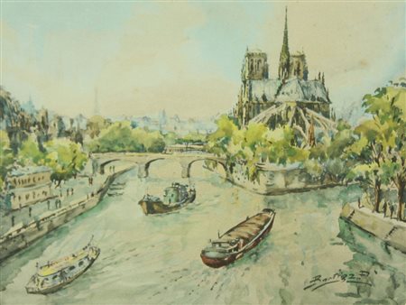 pittore francese dell''800 acquerello su carta senza titolo, cm 28,5x21 F.to...