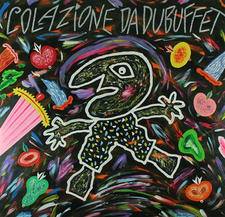 Bruno Donzelli tecnica mista su tela "Colazione da Dubuffet", cm 100x100 F.to...