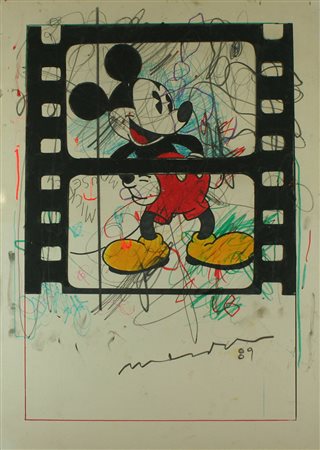 Enrico Manera tecnica mista su cartone, 1989 "Mickey Mouse", cm 100x70...