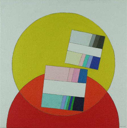 Eugenio Carmi acrilici su juta, 2007 "Incontri", cm 60x60 F.to e datato in b...