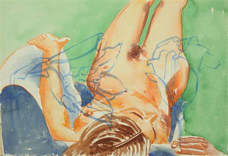 David Salle acquerello su carta, 2002-2003 senza titolo, cm 38,5x57 F.to in b...