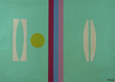 Ideo Pantaleoni olio su tela, 1955 "Costruzione costruttivista", cm 50x70...