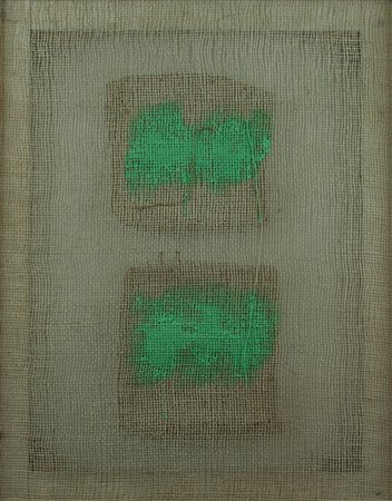 Salvatore Emblema terra colorata su tela di juta, 2005 senza titolo, cm 70x90...