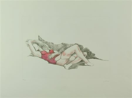 Renato Guttuso ceramolle acquatinta "L'attesa", cm 57x76 F.to in b a dx...