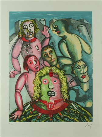 Enrico Baj acquaforte acquatinta e collage "Il generale e i suoi fantasmi",...