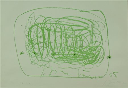 Lucio Fontana litografia con buchi, 1963 senza titolo, cm 34,8x50 F.to e...