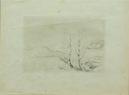 Edvard Munch punta secca su carta vergellata, 1908 "Norwegian Landscape", cm...