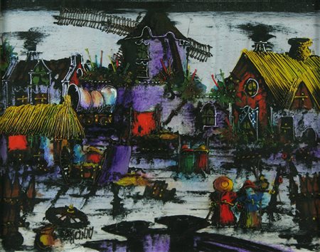 Gennaro Picinni olio su tavola, 1981 "Paesaggio nordico", cm 40x50 Al retro...