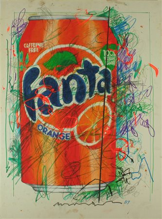 Enrico Manera tecnica mista su cartone , 1989 "Fanta", cm 100x70 F.to e...