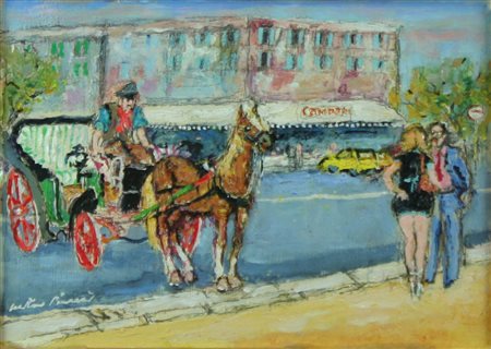 Walter Piacesi olio su tavola, 2011 "Vetturale in attesa", cm 25x35 F.to in b...