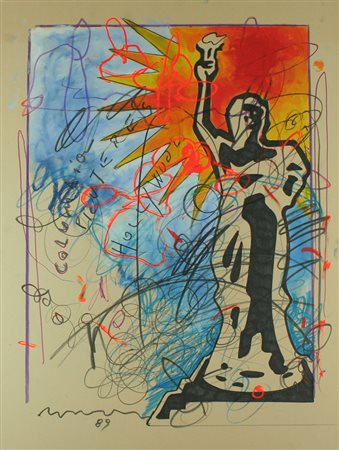 Enrico Manera tecnica mista su cartone, 1989 "Columbia Pictures", 100x70 F.to...