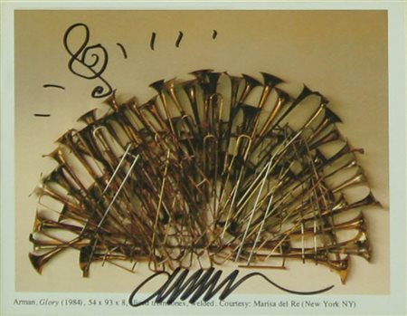 Arman Pierre Fernandez foto litografia e disegno con penna a feltro nera,...