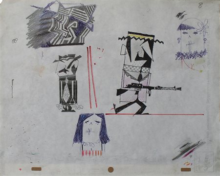 Pino Pascali tecnica mista su carta giapponese, 1965-1966 "Studio per i...